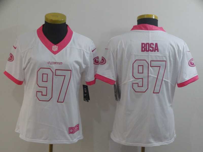 Women Nike 49ers 97 Nick Bosa White Pink Rush Limited Jersey,We sell and wholesale Women Nike 49ers 97 Nick Bosa White Pink Rush Limited Jersey on line form chian!